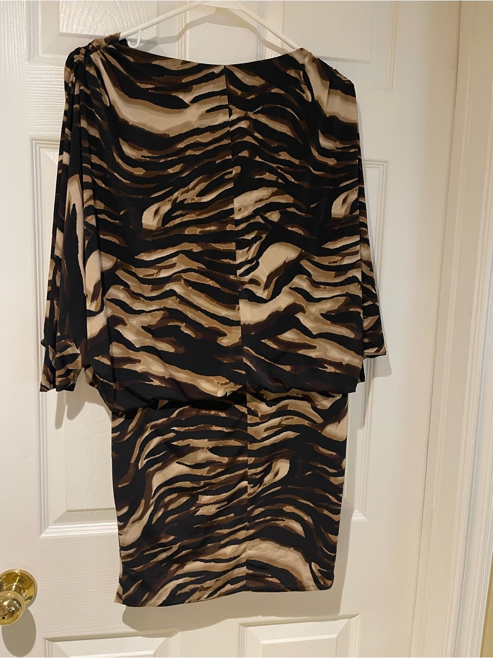 Animal Print Dolman Sleeve dress fully lined Black and Tan Sz 6 Enfocus Studio